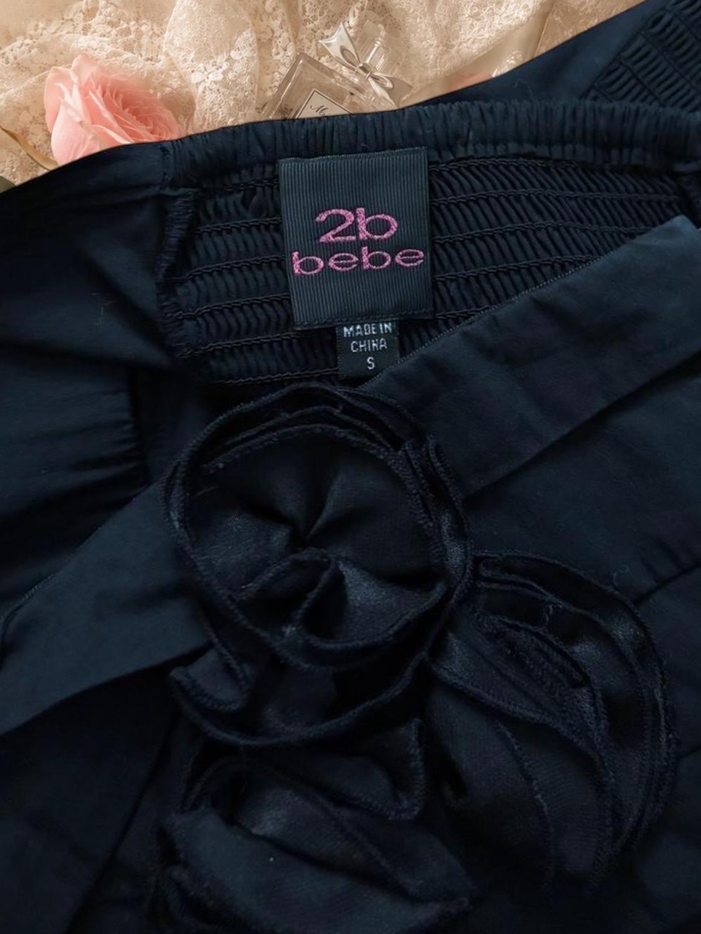 bebe Y2K Black Strapless Rosette Tube Top - Picture 5 of 5